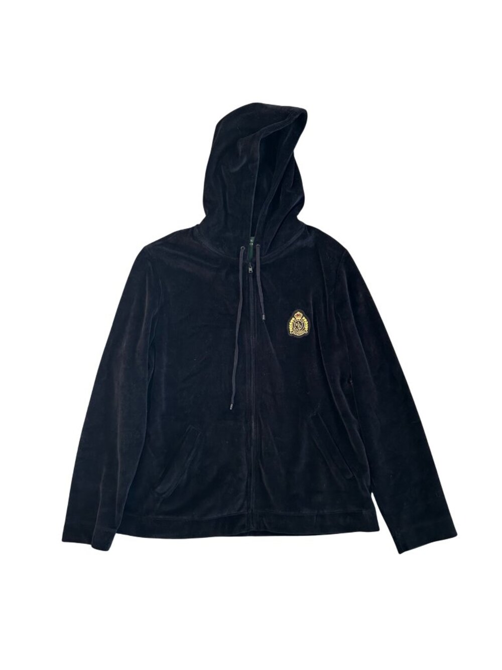 Lauren Ralph Lauren Y2K Women's Sz Small Black Velour Full-Zip Hoodie